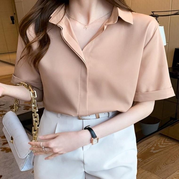 여름 무지티 블라우스 여성반팔셔츠 쉬폰 상의
