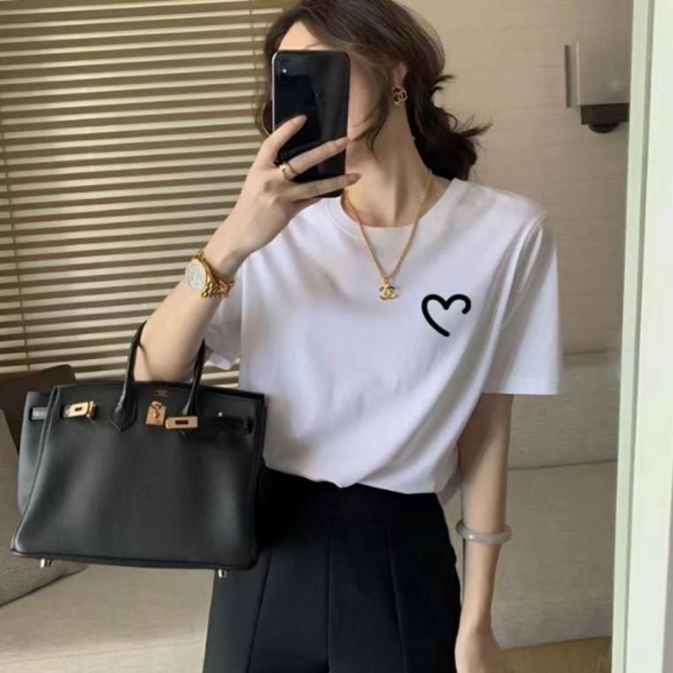 반팔 베이직 여름 라운드넥 여자 면 티셔츠 데일리
