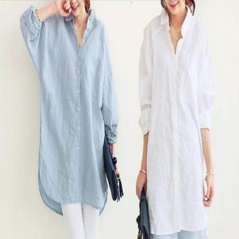 여름 데일리 롱남방 긴팔셔츠 2컬러 오버핏 여자