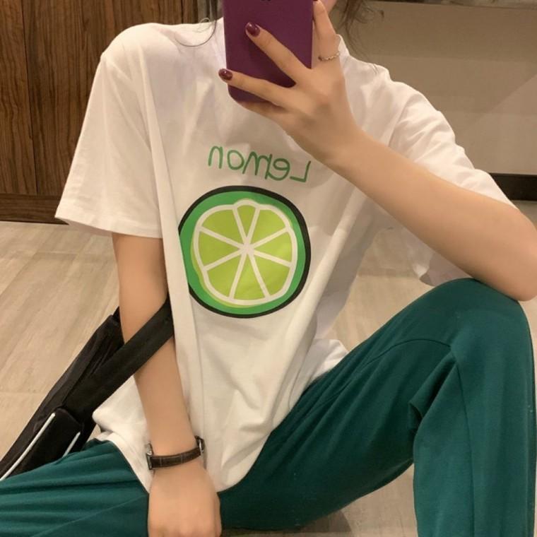 여자 여름 프린팅 반팔티셔츠 티 라운드넥 데일리