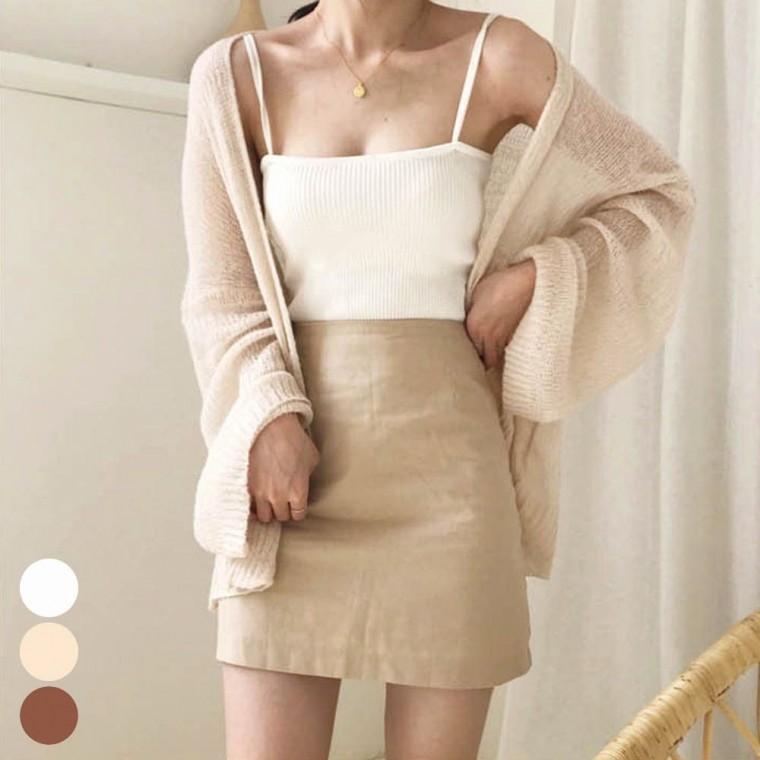 벌룬 여자 노버튼 루즈핏 가디건 쿨 여름 니트 시원한