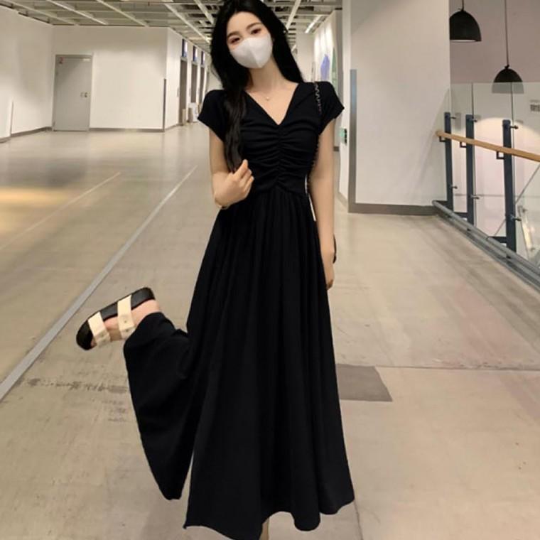 브이넥 썸머 오피스룩원피스 롱원피스 여름원피스 셔링 데일리원피스