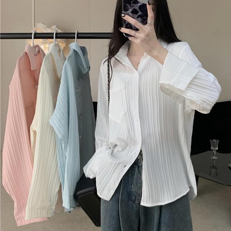 시원한 여름 레이어드 루즈핏 시스루셔츠 아사면 블라우스 남방