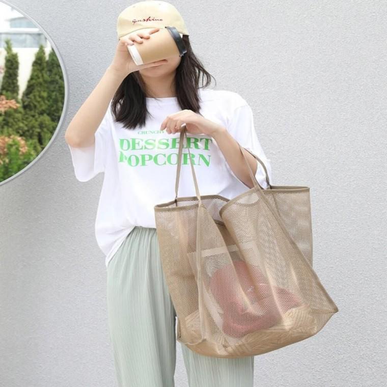 여름 바캉스 휴가철 캐주얼 비치가방 메쉬 깔끔숄더백