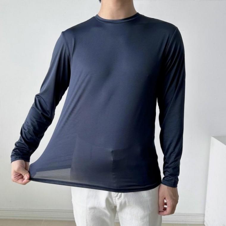 통기성 좋은 여름철 남자 초경량 라운드 쿨 긴팔 티