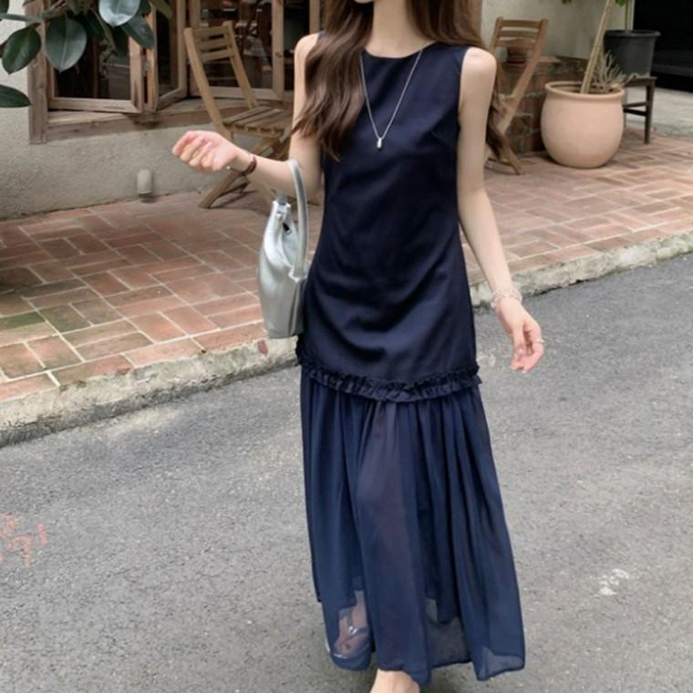 민소매 여름 2컬러 롱원피스 시스루원피스 프릴 캉캉