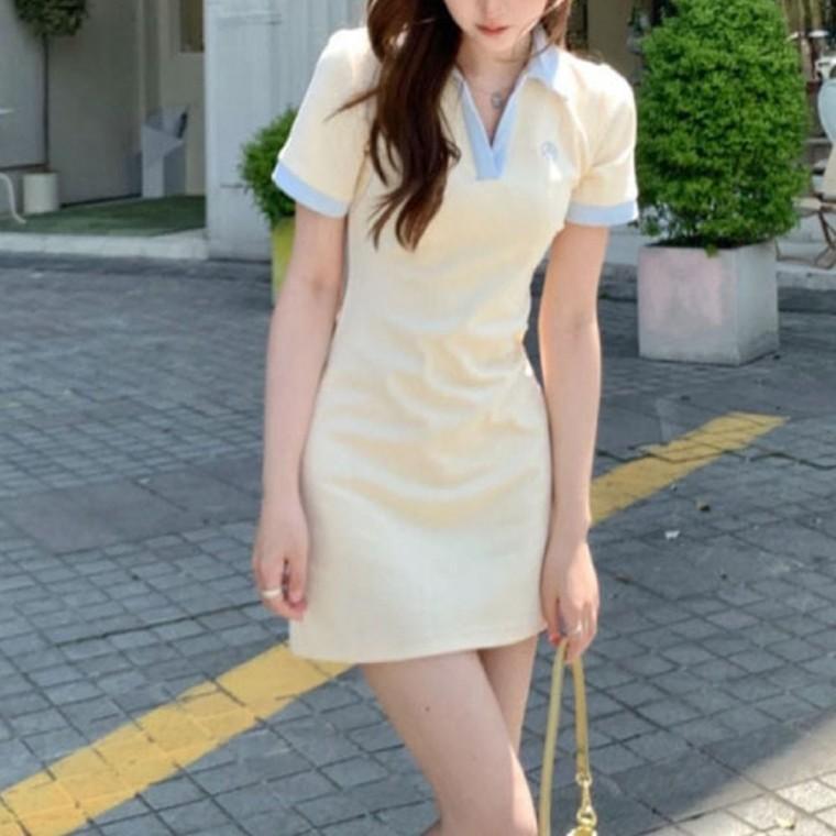 2컬러 여름 배색 원피스 반팔 캐주얼 미니원피스 카라