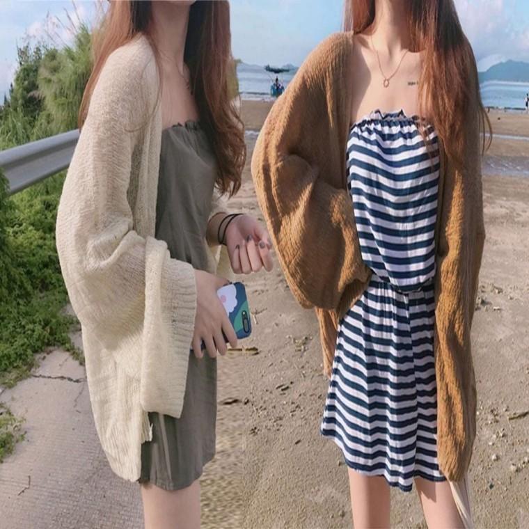 시스루 얇은 루즈핏 소매 가디건 벌룬 여름 긴팔