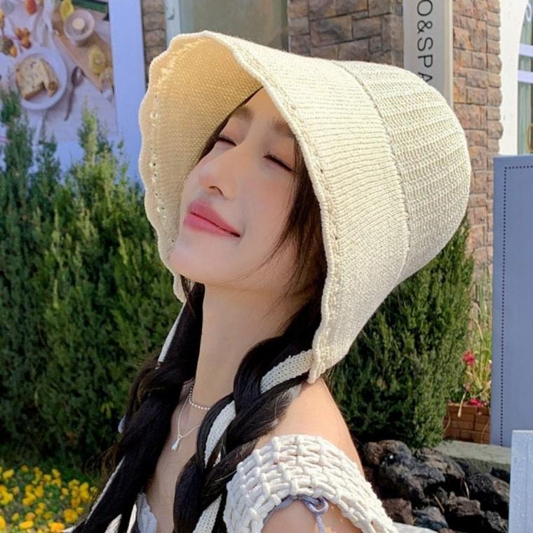 스트랩 레이스 여름 보닛햇 니트모자 4컬러 비치캡