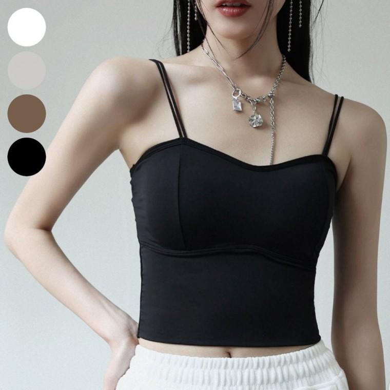 두줄 쫀쫀한 내장 크롭 여름 캡 끈나시 민소매 스판