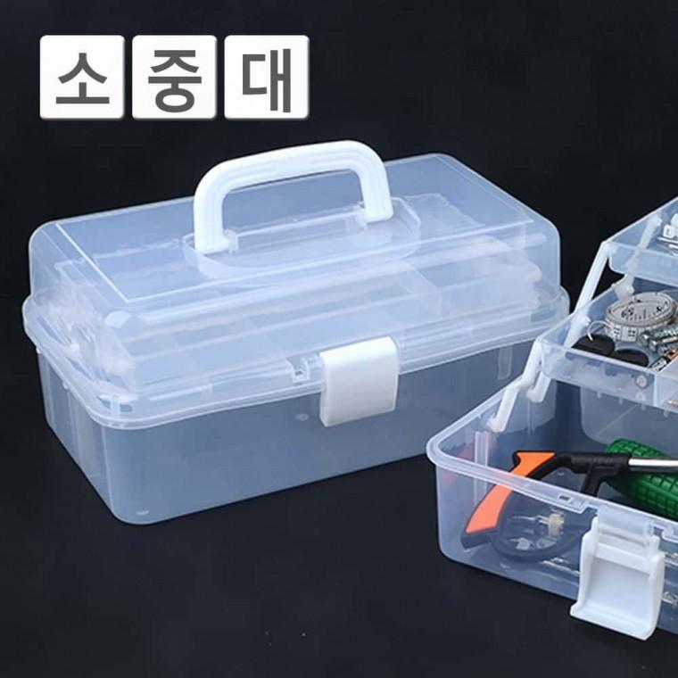 다용도수납함 휴대용 투명 3단 다용도 공구함 멀티