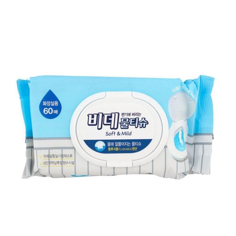 비데용 물 티슈 60매 캡형 화장실 변기 청결 관리 휴대용