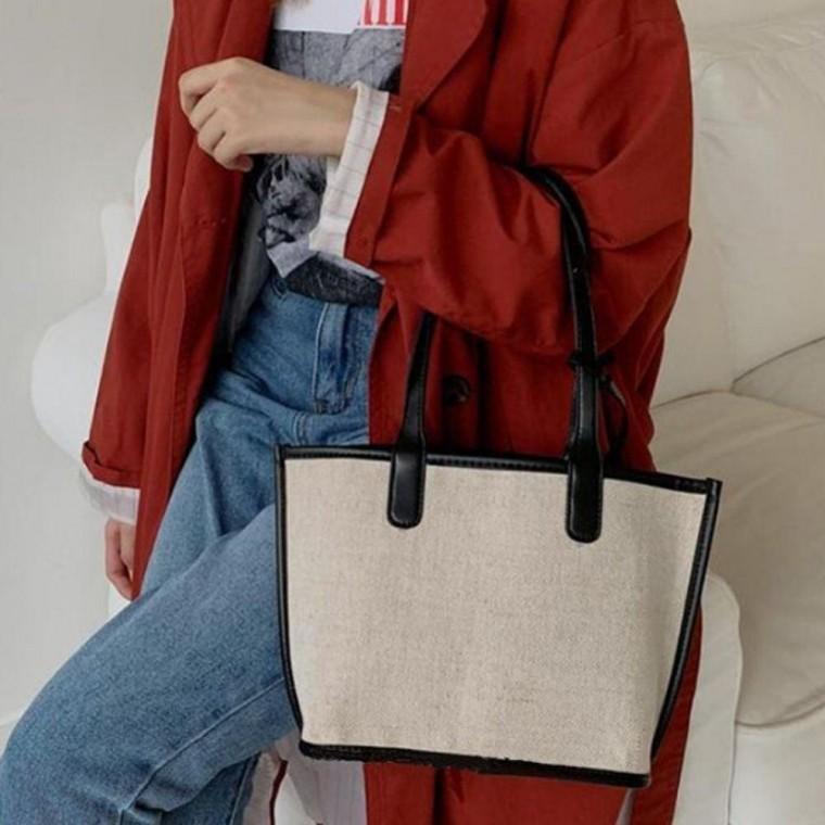 유행 캔버스 손가방 여성 데일리 쇼퍼백 검정 가방