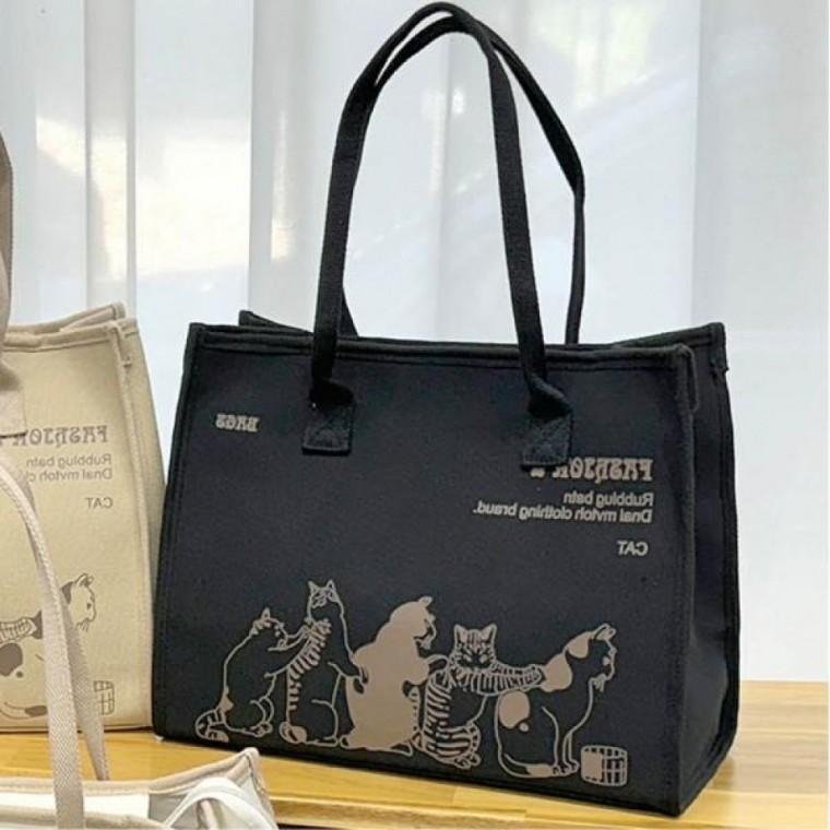 캣 캐주얼 토트백 가벼운 넉넉한 수납 가방