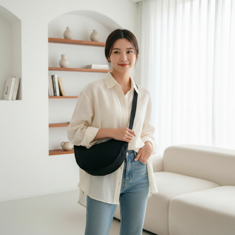 여행용 미니 크로스백 반달 슬링백 남녀공용 데일리 가벼운 보조가방