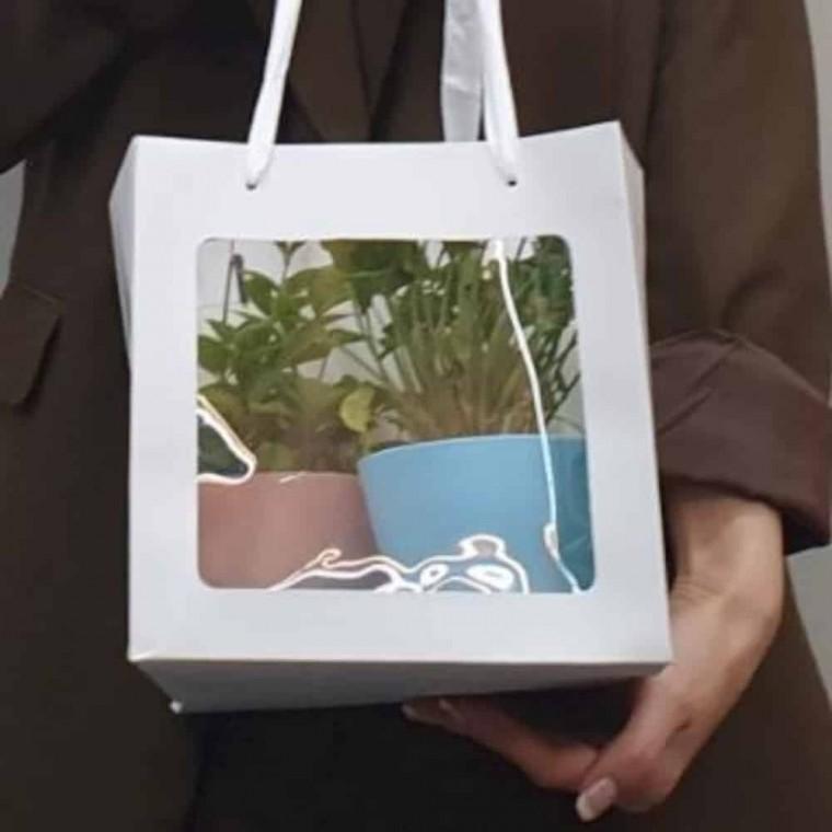 종이가방 종이쇼핑백 선물포장백 답례품포장백 투명창 선물쇼핑백 정사각 화이트 미니