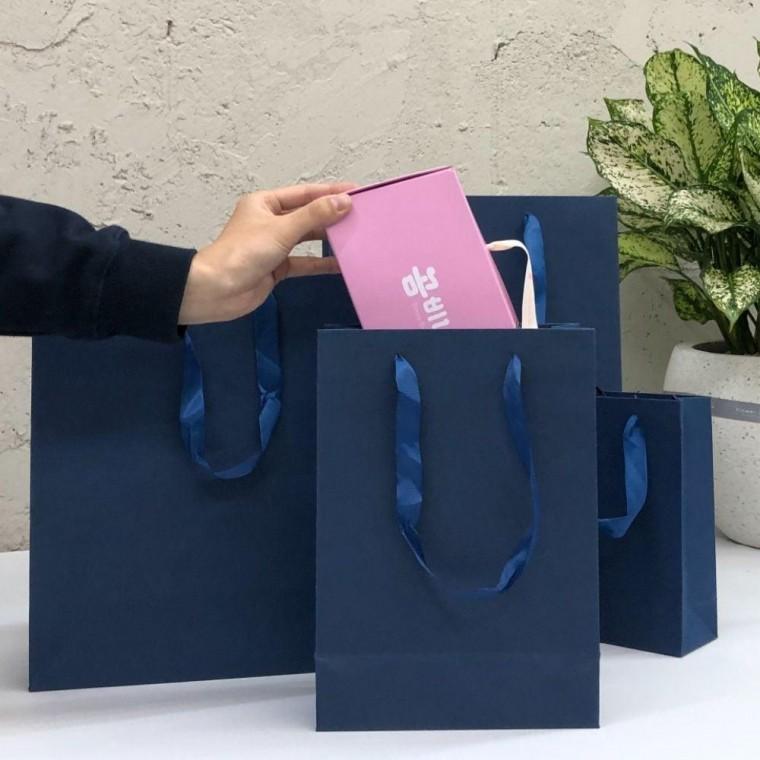 블루 무지 세로 직사각 쇼핑백 종이 가방 중 선물 용종이
