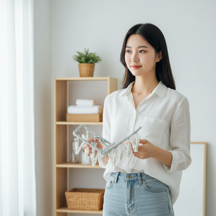 휴대용 접이식 건조대 12핀 속옷 양말 걸이 여행가방 수납 정리함