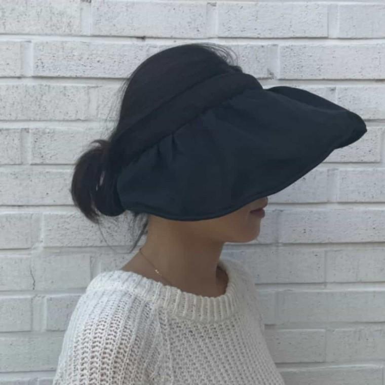 롤업 머리띠 썬캡 블랙 여성용모자 여름모자 여성썬캡 썬캡모자 바캉스모자 여행모자 여행용모자 여자여름