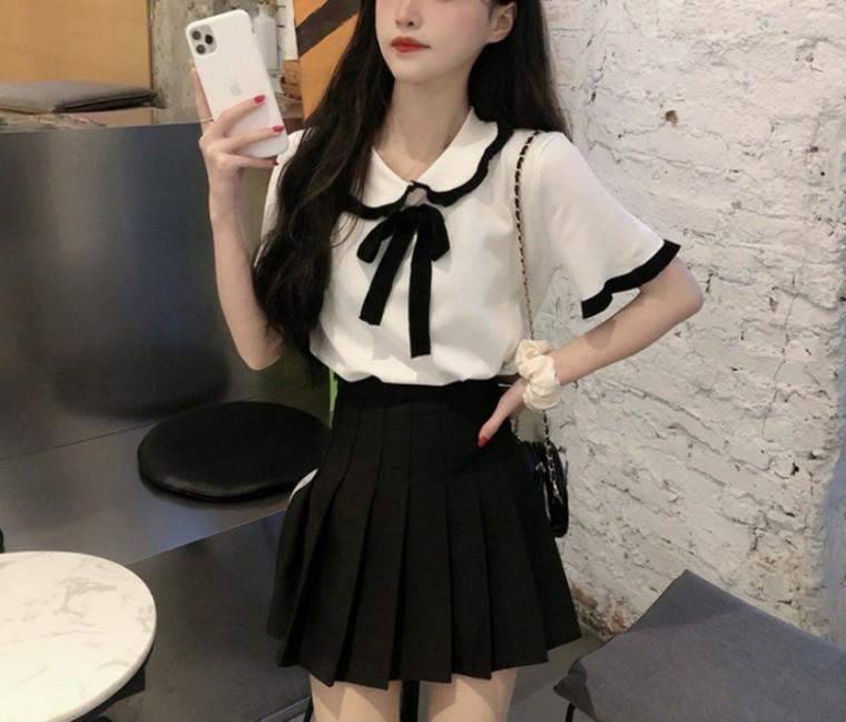 여성 예쁜 레이스 카라 반팔티 프릴 리본 귀여운 3컬러 데이트 여친룩 여름