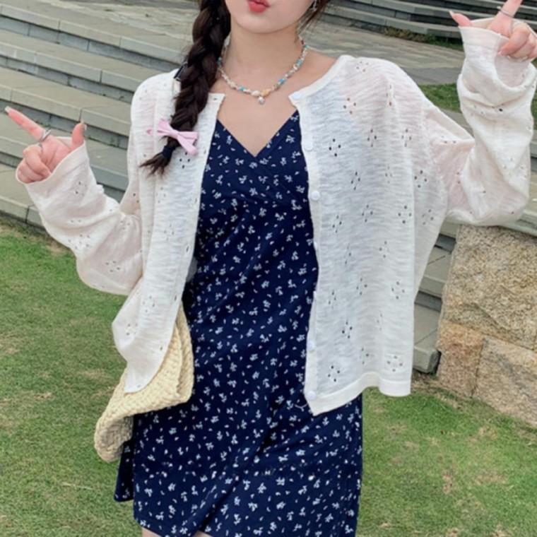 펀칭 썸머 긴팔 가디건 시원한 소재 여리여리 룩 여성 여름 아우터