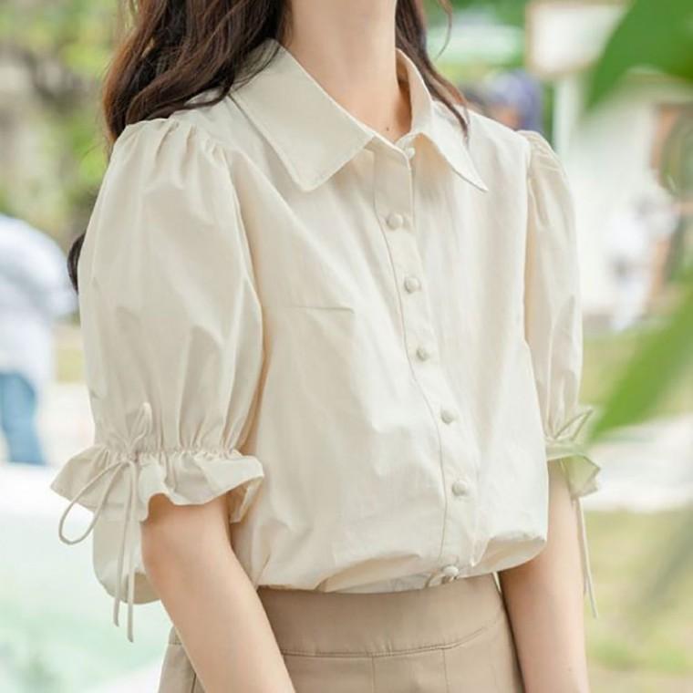 여름 퍼프 청순 여리여리 반팔 셔츠 여성 오피스룩 블라우스
