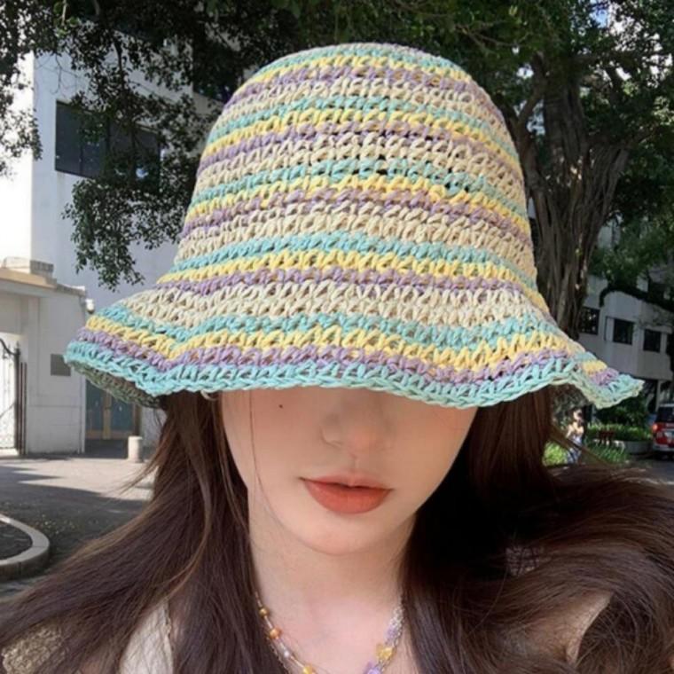 여성 여자 여름 뜨개 니트 와이어 챙 넓은 버킷햇 벙거지 휴양지 여행 모자