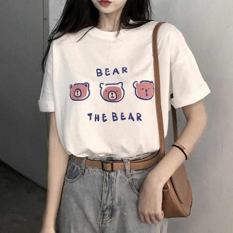 여름 프린팅 반팔티 라운드넥 티셔츠 여자 귀여운