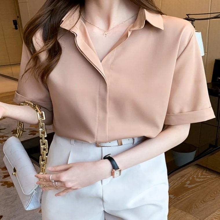 여성반팔셔츠 상의 여름 무지티 블라우스 쉬폰