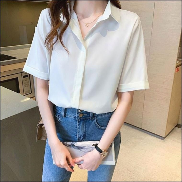 여자 블라우스 쉬폰셔츠 반팔 여름셔츠 5부 오피스룩 소매