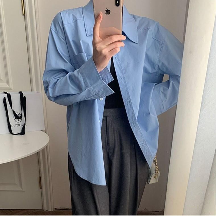 코튼 셔츠 비치룩 여름 남방 여성 루즈 하늘색 바캉스