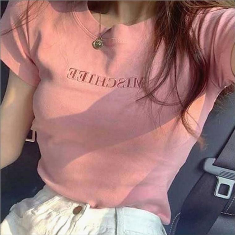 캡소매 여자 티셔츠 4컬러 자수 여름 반팔 슬림핏 데일리 포인트