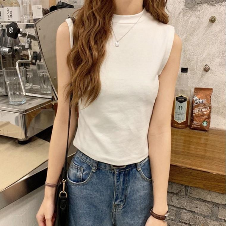 나시 라운드넥 세미크롭 3색 슬림핏 여자 여름 민소매