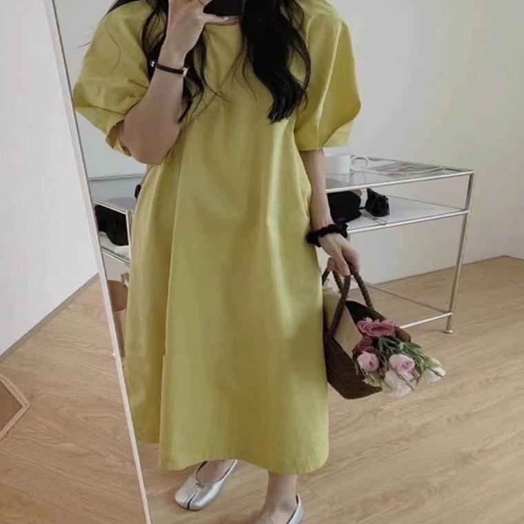 퍼프소매 롱 A라인 5 원피스 페미닌 루즈핏 여자 여름