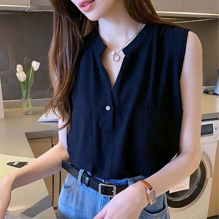여성 여름 차이나넥 민소매 블라우스 나시