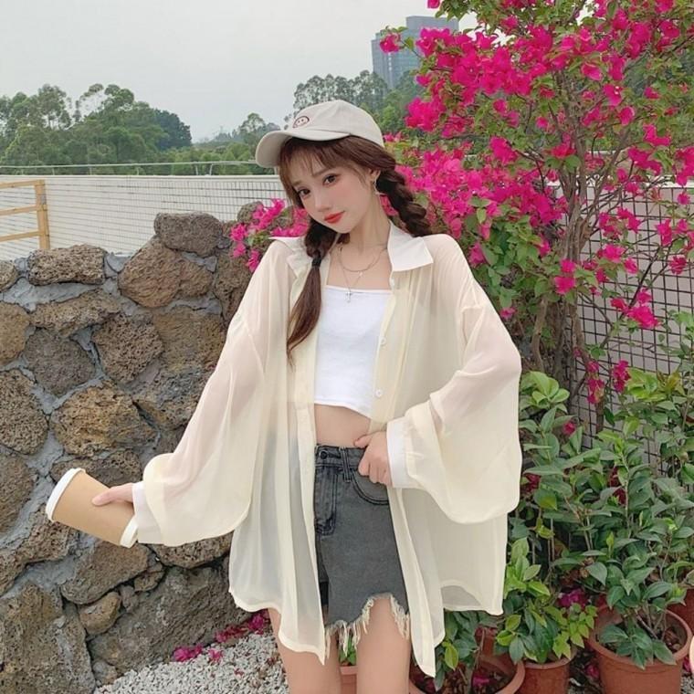 빅사이즈 시스루 3색 여자 루즈핏 블라우스 여름셔츠