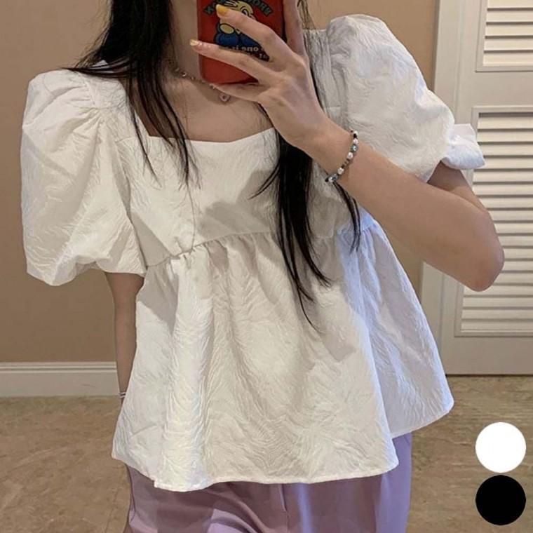 블라우스 시원한 스퀘어넥 청순 퍼프 반팔 여자 여름