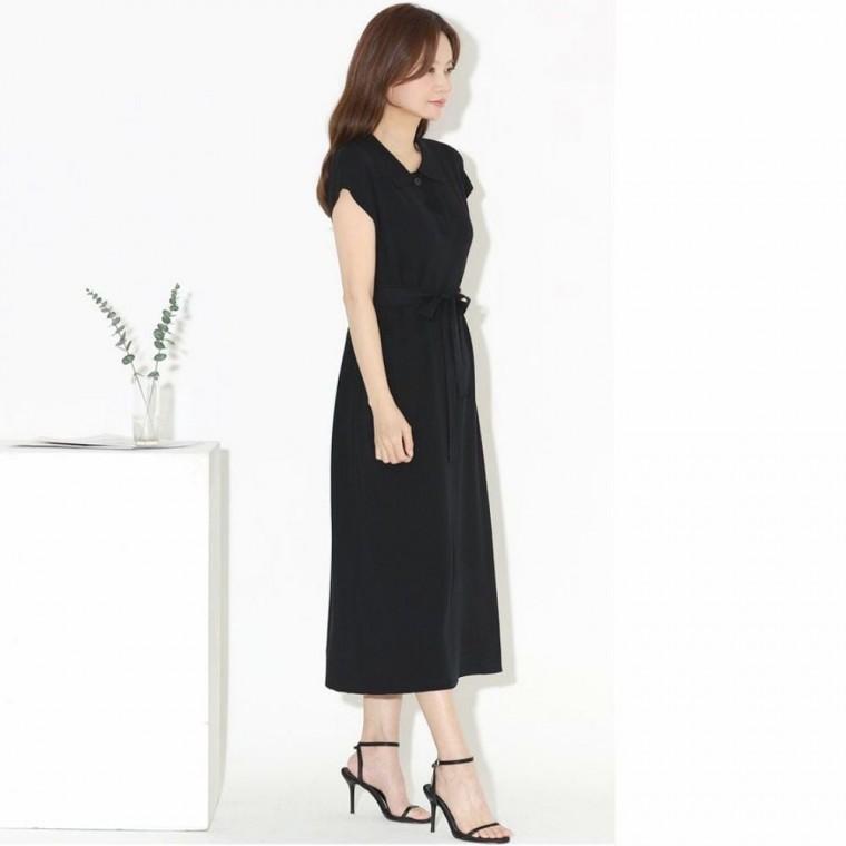 롱원피스 니트 여자 카라 반팔 허리끈 여름 원피스