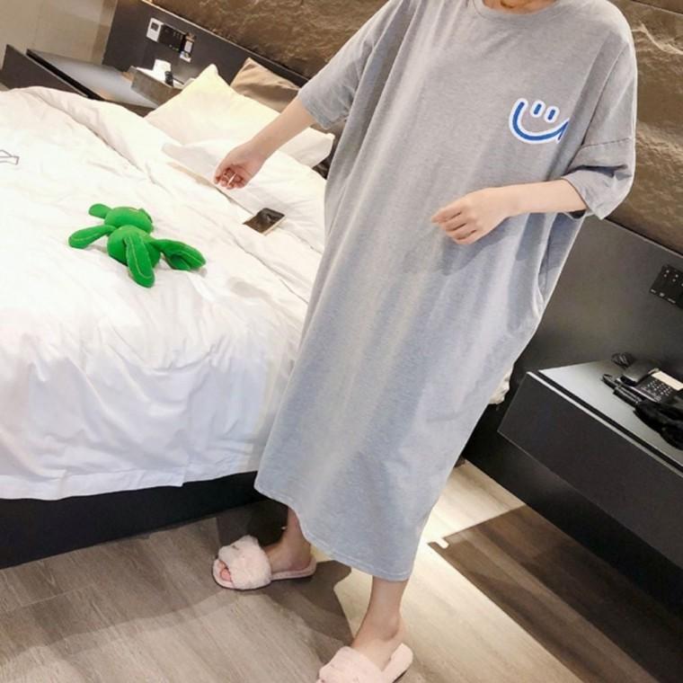 여름 루즈핏 원피스 반팔 여성 스마일 등원패션 롱