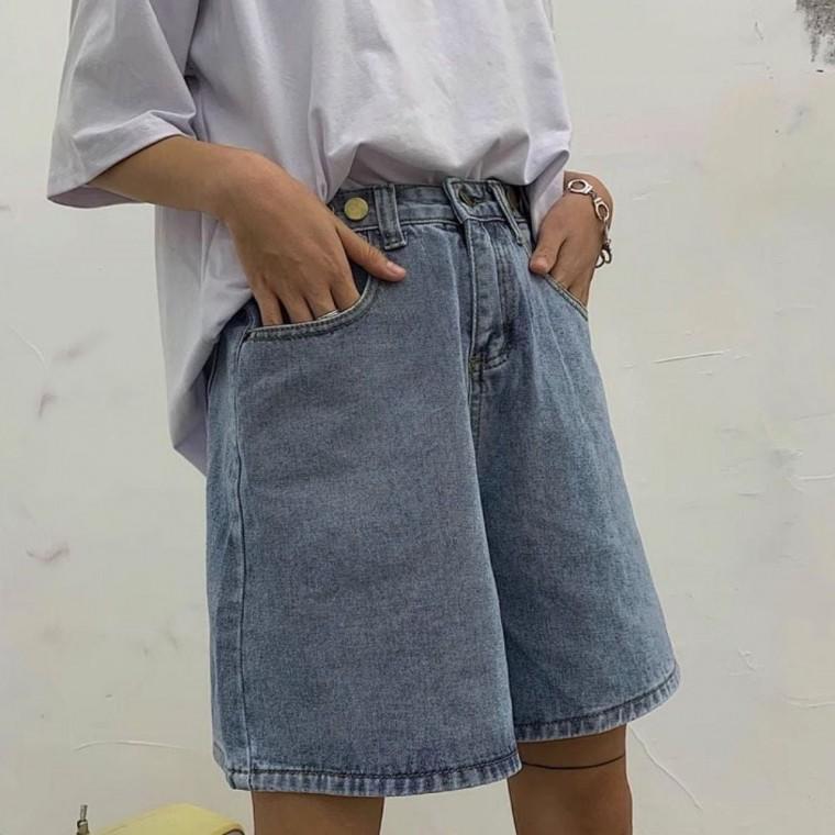 데님 캐주얼 허리 뒷밴딩 반바지 여자용 여름 청바지