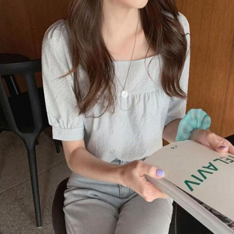 소매 시원한 반팔 퍼프 여름 여자 블라우스 스퀘어넥