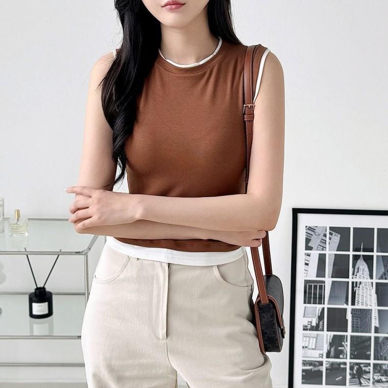 여성 여름 상의 레이어드 슬리브리스 레이어드룩 민소매 나시티