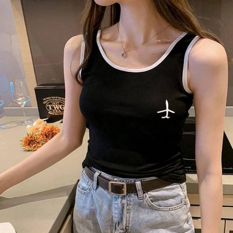 여름 여성 2컬러 라운드넥 민소매 나시티 배색 이너