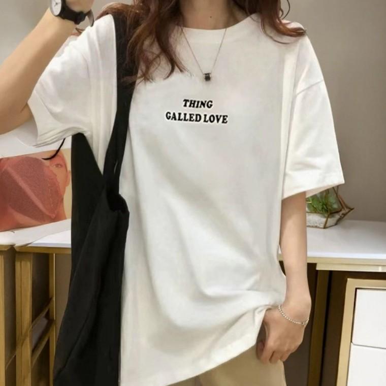 롱 3컬러 여름 티셔츠 루즈핏 반팔티셔츠 여자 레터링