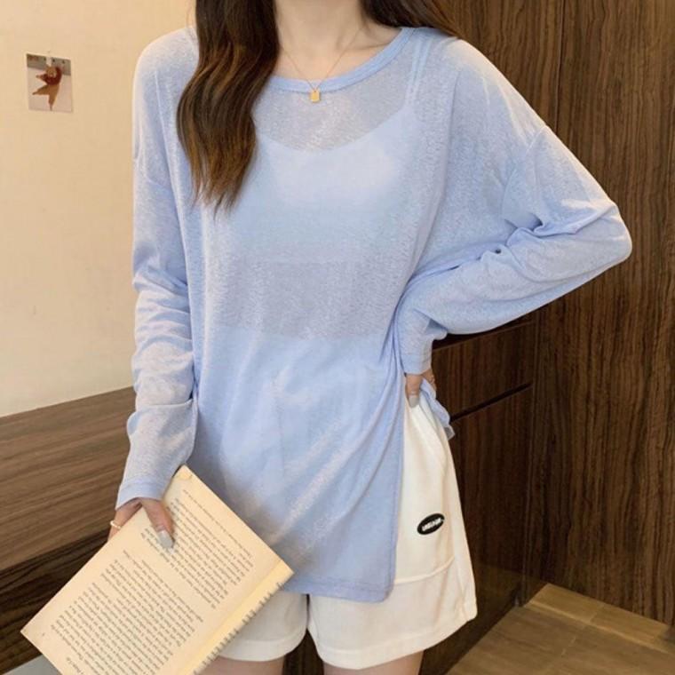 캐주얼 옆트림 긴팔 루주핏 여자 인기 티셔츠 티신상 라운드 간절기티 여름 티셔츠 오버핏 긴팔