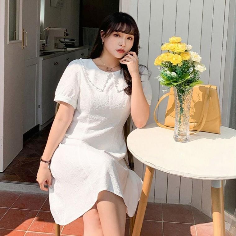 반팔 여성 단정한 진주장식 여름 원피스 빅카라
