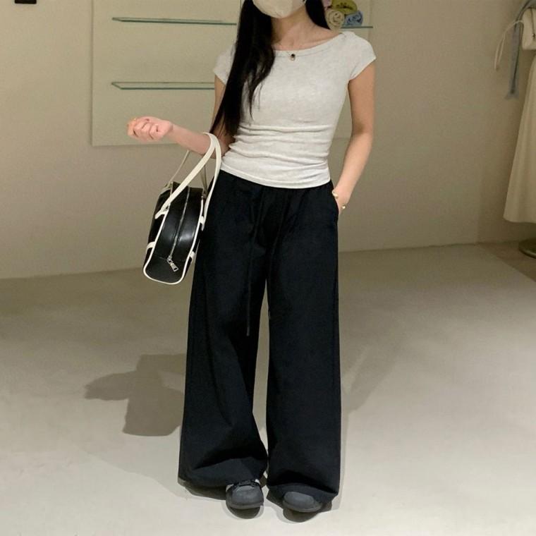 면바지 시원한 밴딩팬츠 일자 여자 2컬 와이드핏 여름