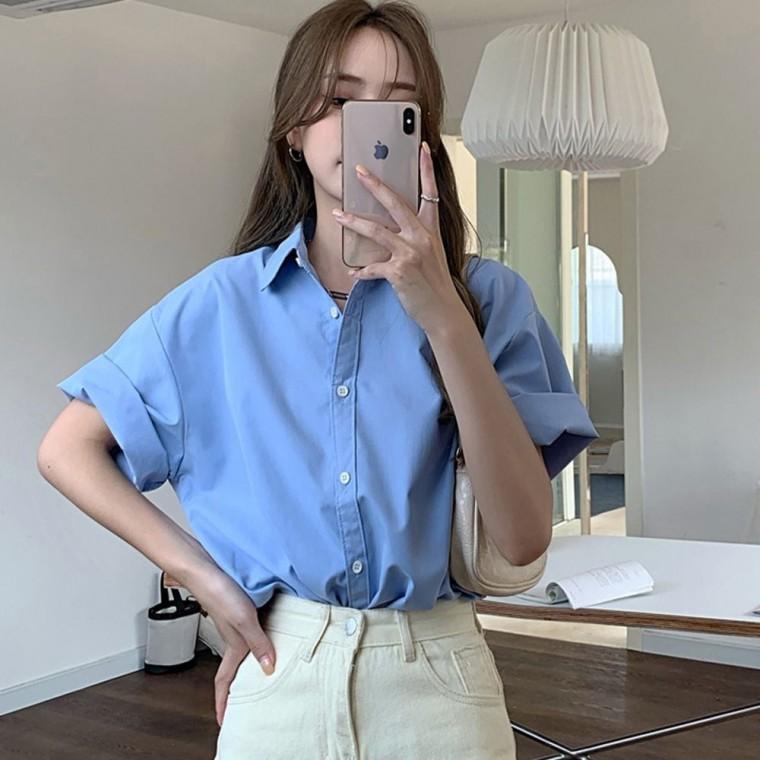 루즈핏 여름 롤업 남방 여자 반팔 셔츠 데일리