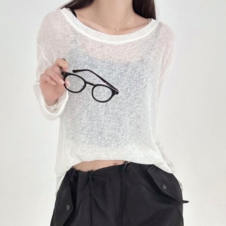 비치는 여자 긴팔 티셔츠 여름 레이어드 나시 얇은