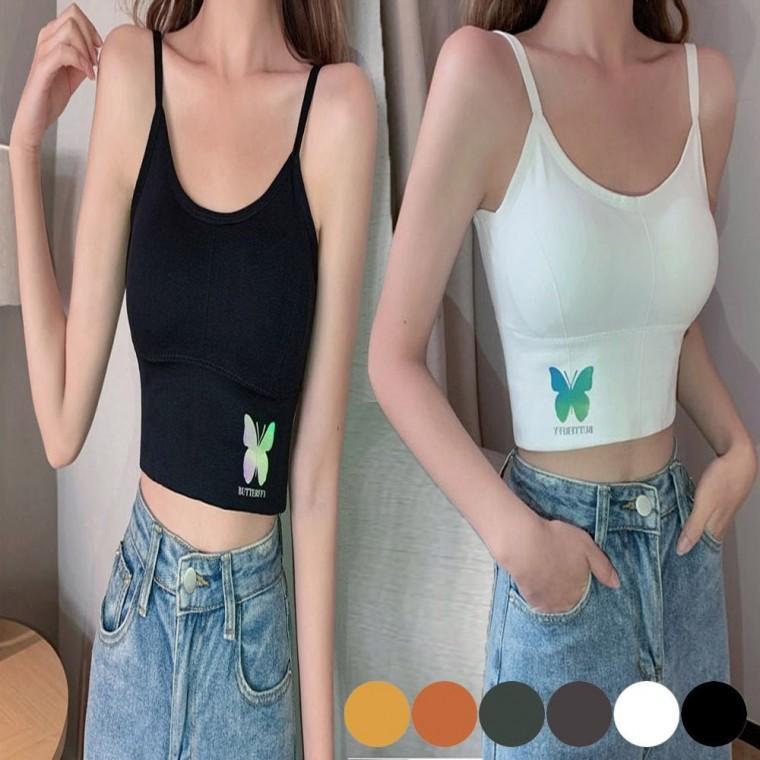 여름 캡 브라탑 크롭 여자 내장 끈나시 패션 이너